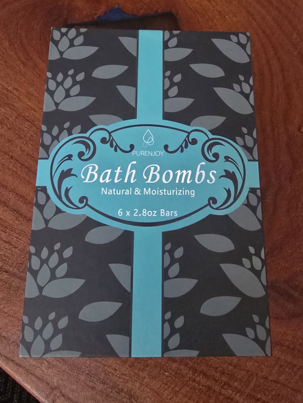 PureNJoy 6 Bath Bombs - Teal & Black Gift Box Detox, Rejuvenate,relaxation, etc.